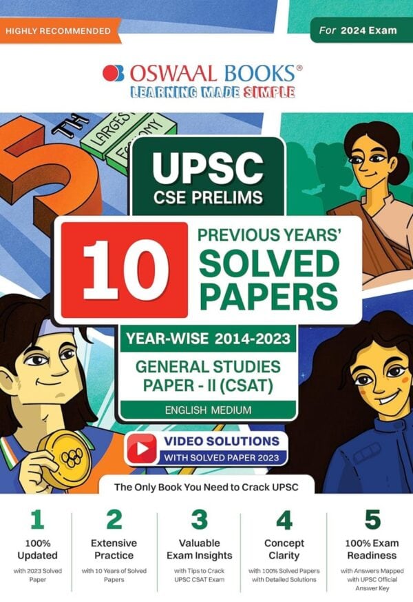 Oswaal UPSC CSAT Prelims 10 Years Solved Papers (2014-2023) General Studies Paper-2 [2024 Edition]